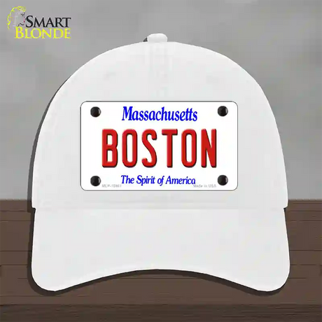 Boston Massachusetts Novelty License Plate Hat Unconstructed Cotton / White