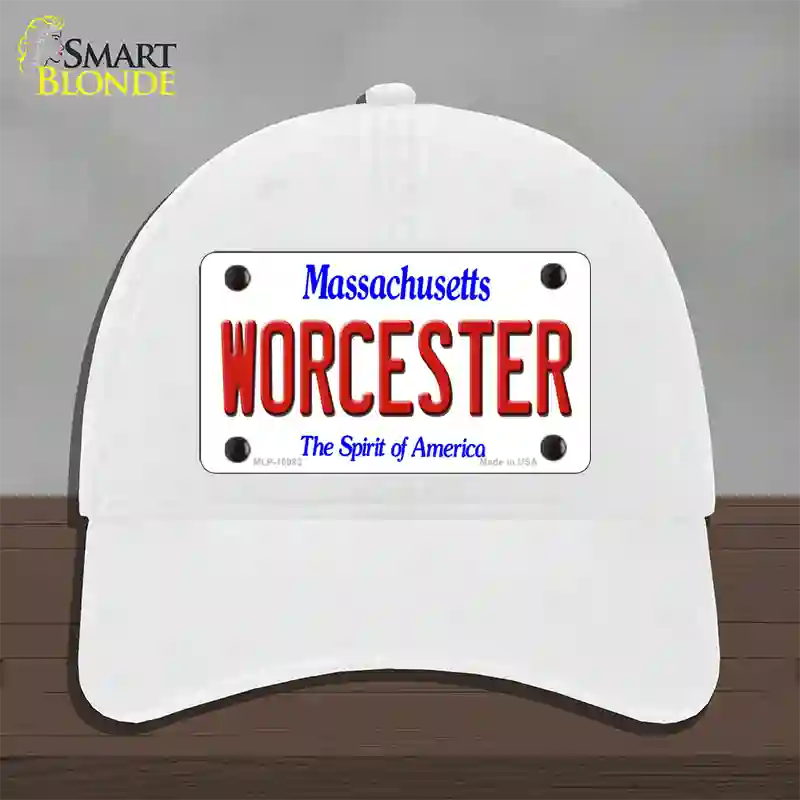 Worcester Massachusetts Novelty License Plate Hat Unconstructed Cotton / White