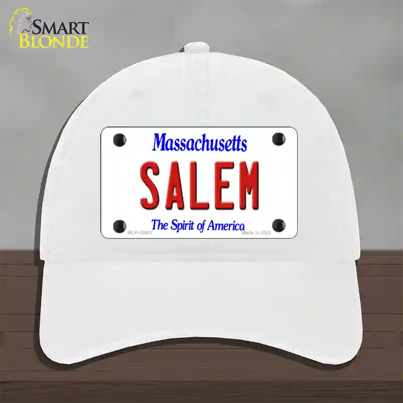 Salem Massachusetts Novelty License Plate Hat Unconstructed Cotton / White