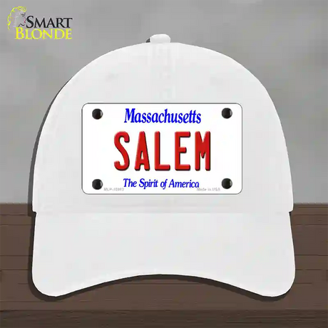 Salem Massachusetts Novelty License Plate Hat Unconstructed Cotton / White