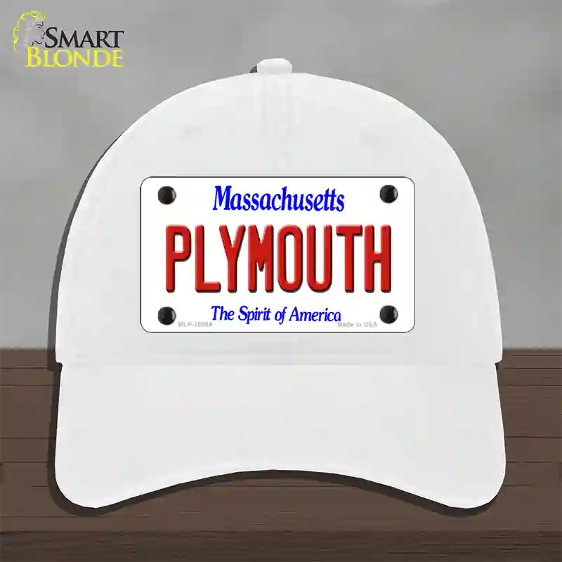 Plymouth Massachusetts Novelty License Plate Hat Unconstructed Cotton / White