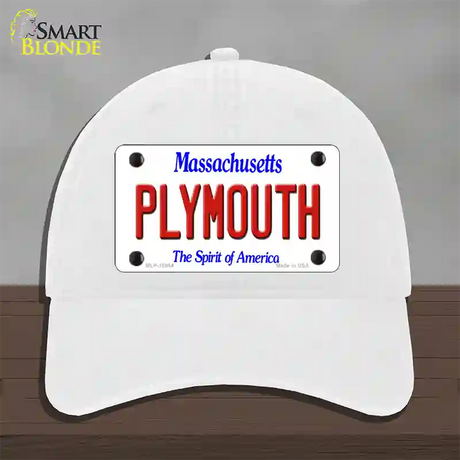 Plymouth Massachusetts Novelty License Plate Hat Unconstructed Cotton / White