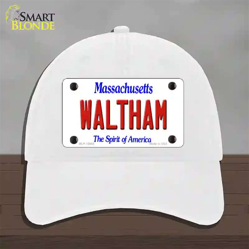 Waltham Massachusetts Novelty License Plate Hat Unconstructed Cotton / White