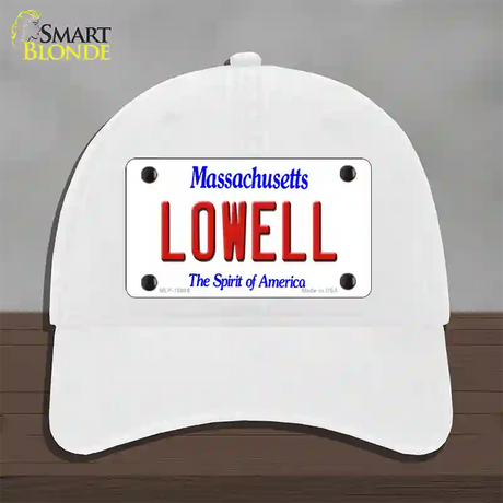 Lowell Massachusetts Novelty License Plate Hat Unconstructed Cotton / White