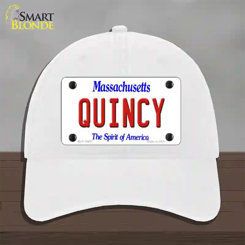 Quincy Massachusetts Novelty License Plate Hat Unconstructed Cotton / White