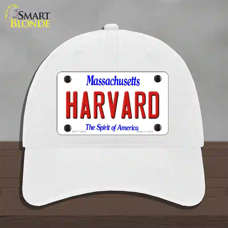 Harvard Massachusetts Novelty License Plate Hat Unconstructed Cotton / White