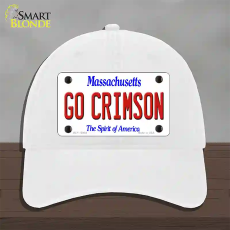 Go Crimson Massachusetts Novelty License Plate Hat Unconstructed Cotton / White