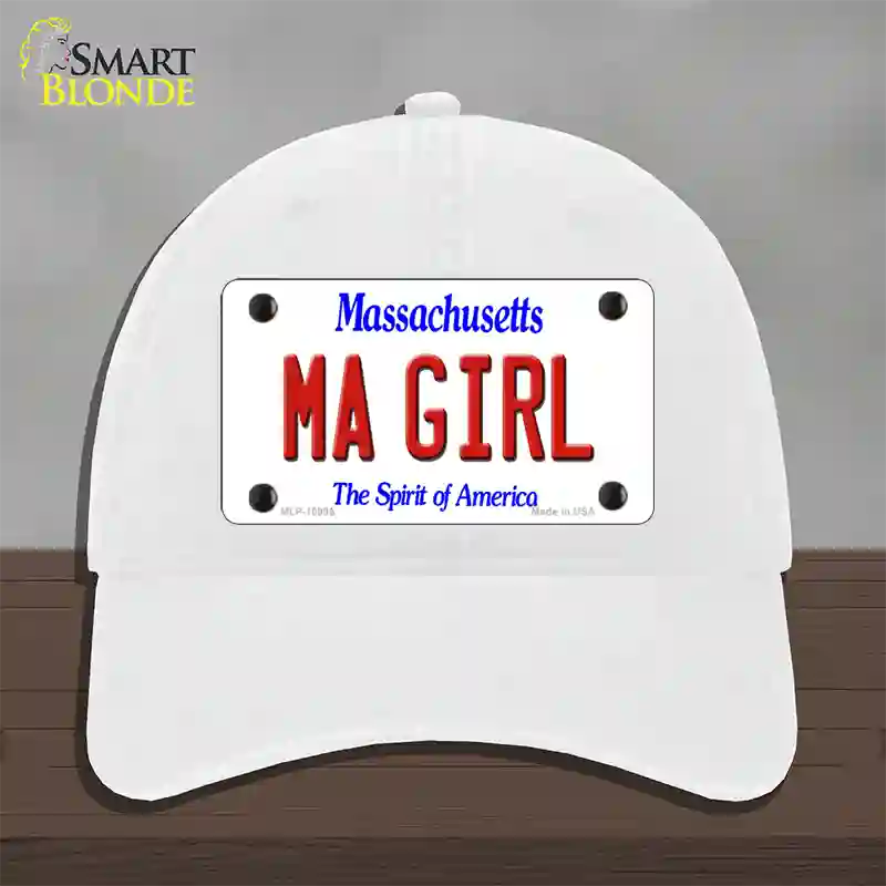 MA Girl Massachusetts Novelty License Plate Hat Unconstructed Cotton / White