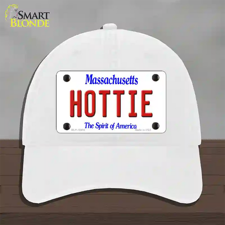 Hottie Massachusetts Novelty License Plate Hat Unconstructed Cotton / White