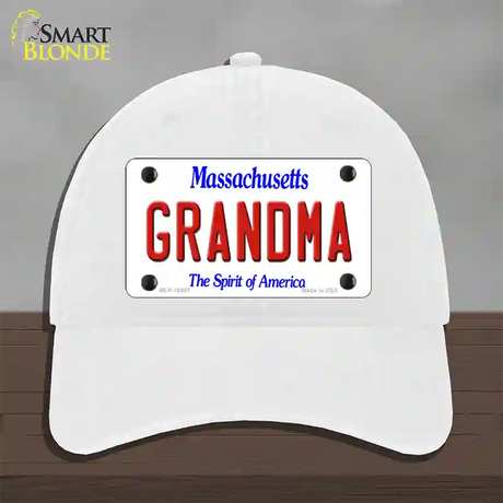 Grandma Massachusetts Novelty License Plate Hat Unconstructed Cotton / White