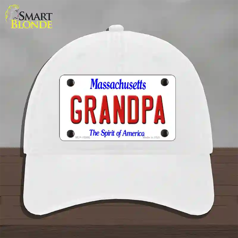 Grandpa Massachusetts Novelty License Plate Hat Unconstructed Cotton / White