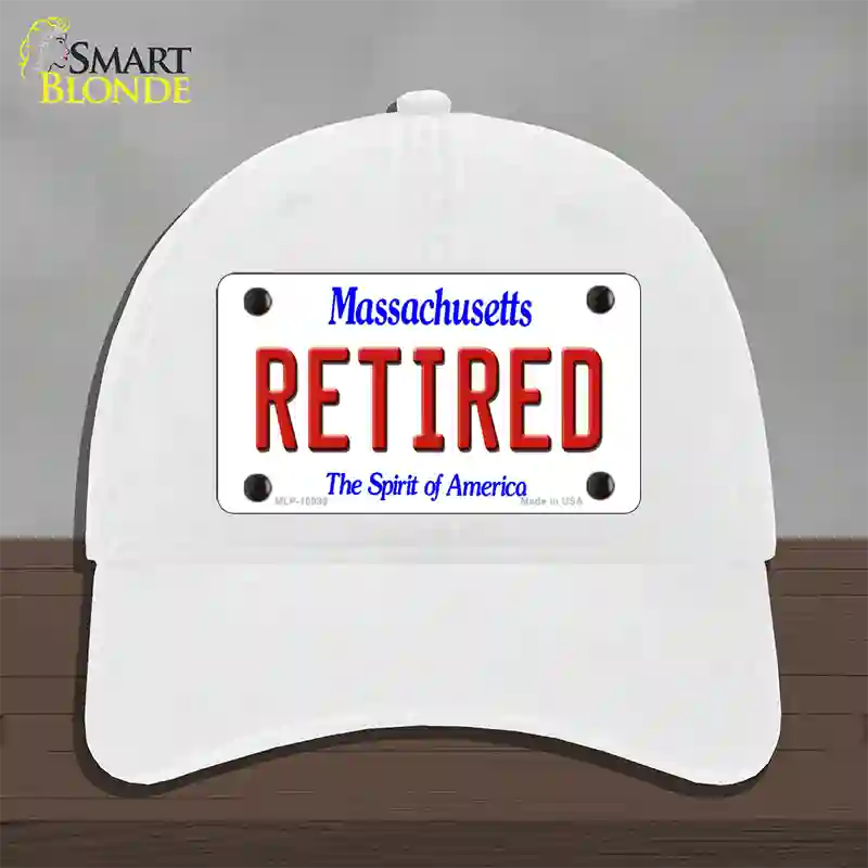 Retired Massachusetts Novelty License Plate Hat Unconstructed Cotton / White