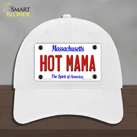 Hot Mama Massachusetts Novelty License Plate Hat Unconstructed Cotton / White