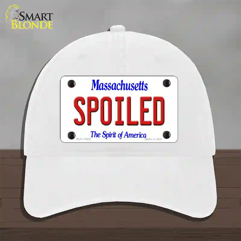 Spoiled Massachusetts Novelty License Plate Hat Unconstructed Cotton / White