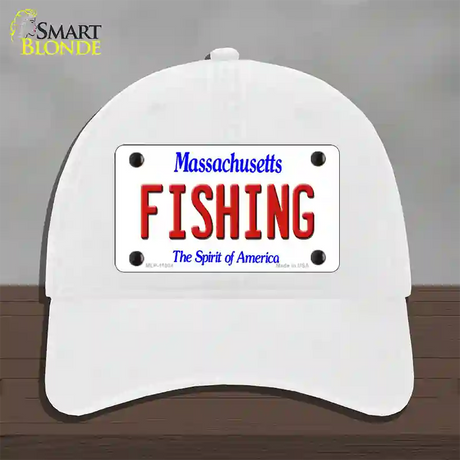 Fishing Massachusetts Novelty License Plate Hat Unconstructed Cotton / White