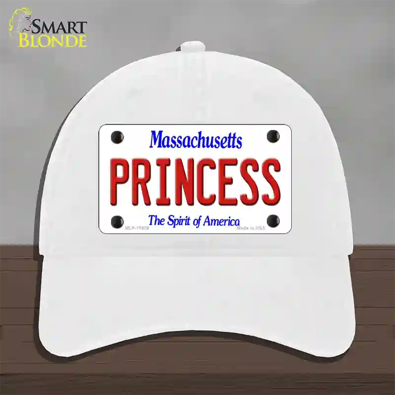 Princess Massachusetts Novelty License Plate Hat Unconstructed Cotton / White