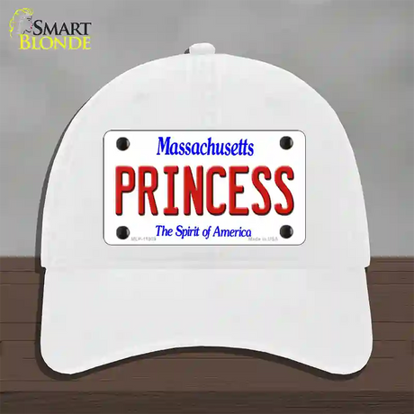 Princess Massachusetts Novelty License Plate Hat Unconstructed Cotton / White