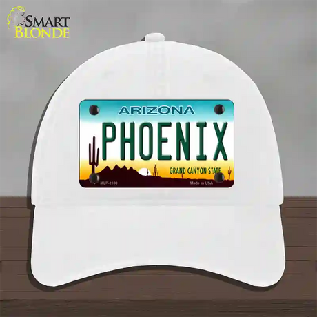 Phoenix Arizona Novelty License Plate Hat Unconstructed Cotton / White