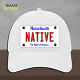 Native Massachusetts Novelty License Plate Hat Unconstructed Cotton / White