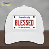 Blessed Massachusetts Novelty License Plate Hat Unconstructed Cotton / White