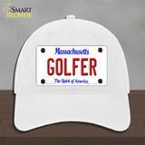 Golfer Massachusetts Novelty License Plate Hat Unconstructed Cotton / White