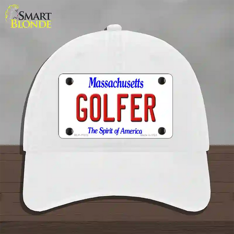 Golfer Massachusetts Novelty License Plate Hat Unconstructed Cotton / White