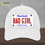 Bad Girl Massachusetts Novelty License Plate Hat Unconstructed Cotton / White