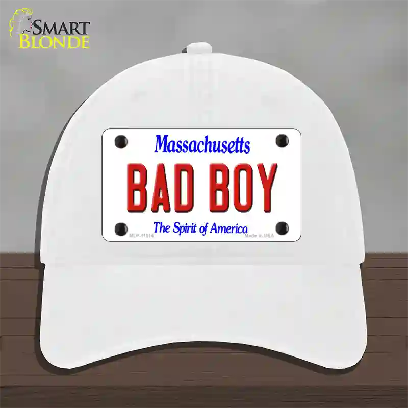 Bad Boy Massachusetts Novelty License Plate Hat Unconstructed Cotton / White