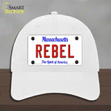 Rebel Massachusetts Novelty License Plate Hat Unconstructed Cotton / White