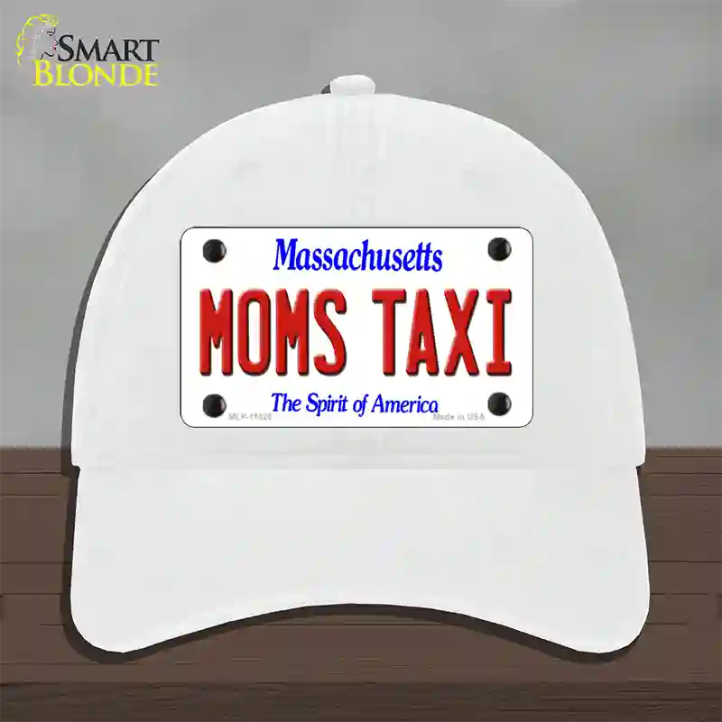 Moms Taxi Massachusetts Novelty License Plate Hat Unconstructed Cotton / White