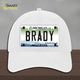 Brady Michigan Novelty License Plate Hat Unconstructed Cotton / White