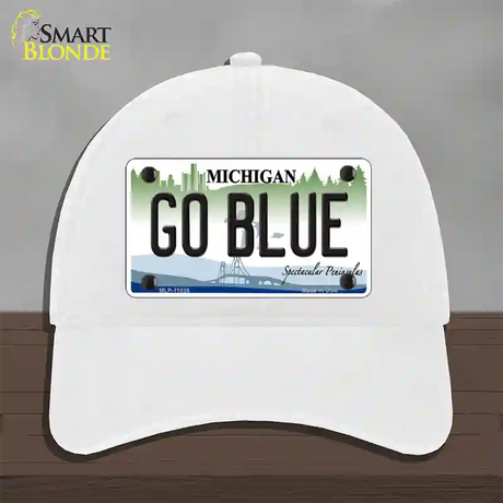 Go Blue Michigan Novelty License Plate Hat Unconstructed Cotton / White