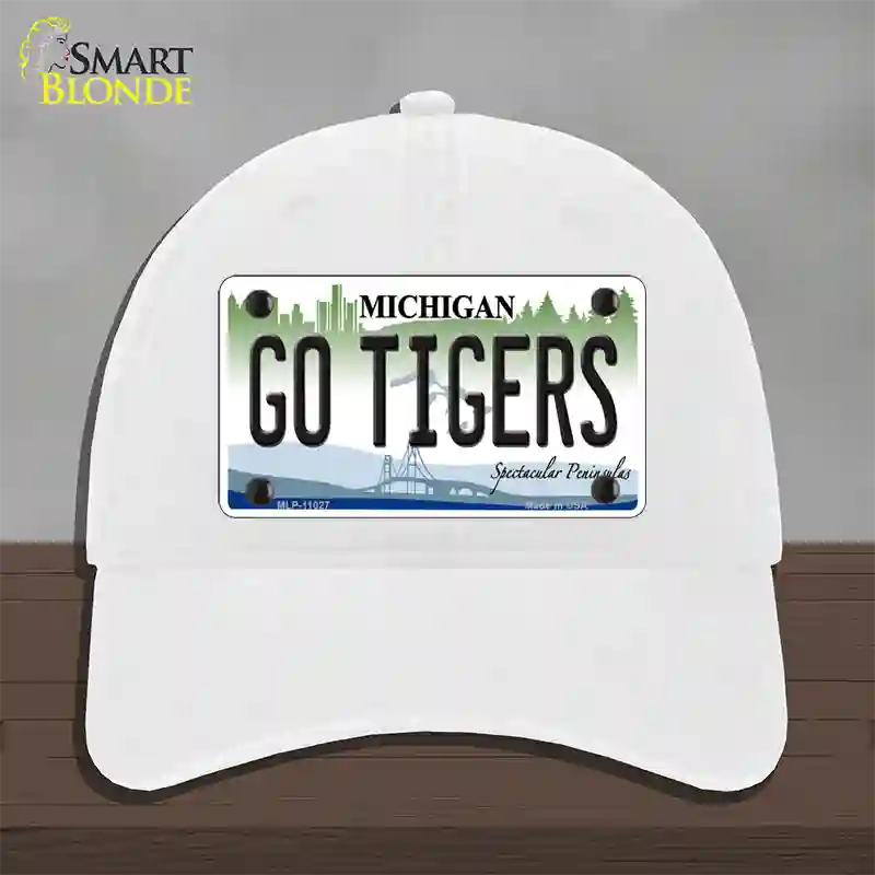 Go Tigers Michigan Novelty License Plate Hat Unconstructed Cotton / White