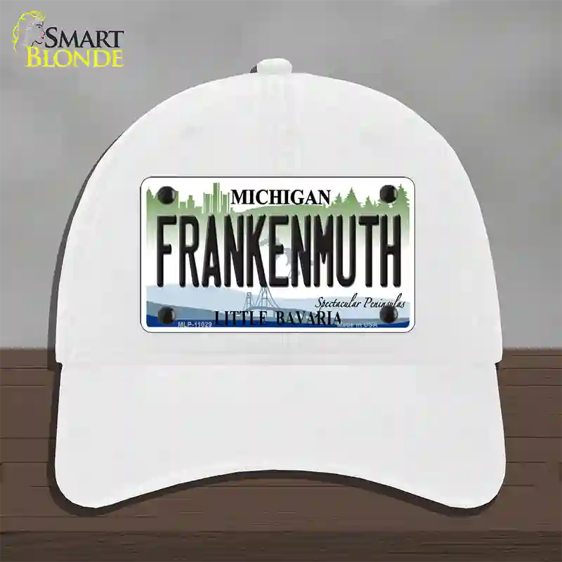 Frankenmuth Michigan Novelty License Plate Hat Unconstructed Cotton / White