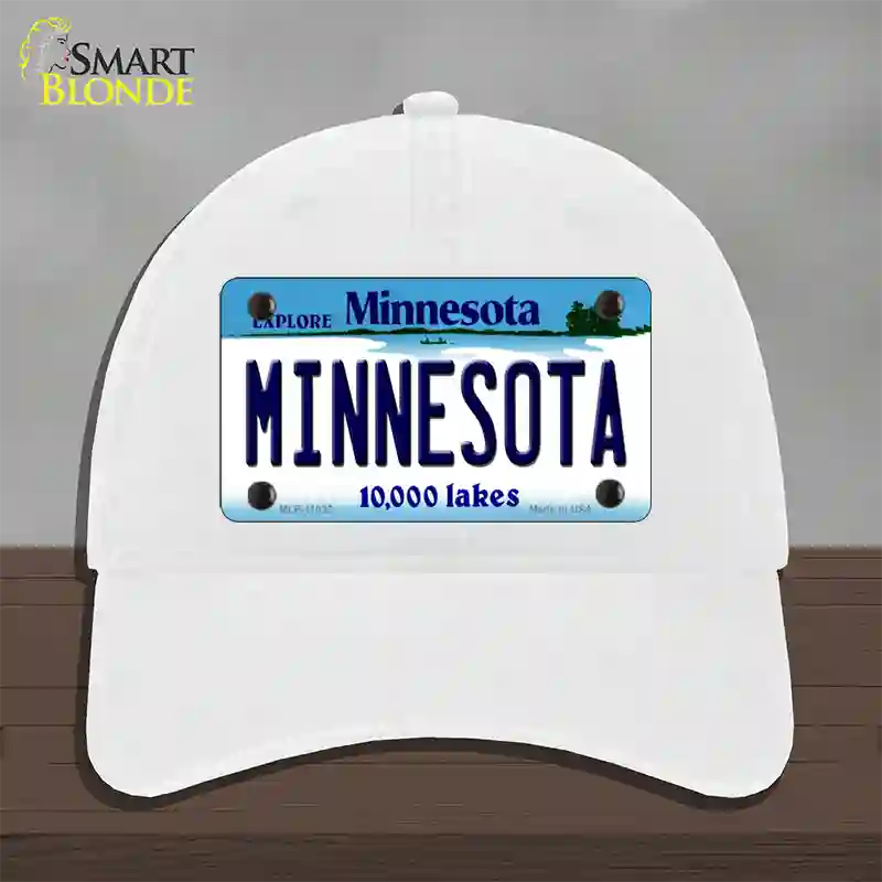 Minnesota State Novelty License Plate Hat Unconstructed Cotton / White