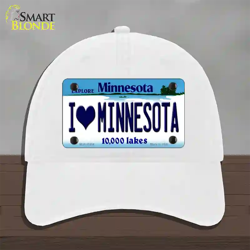 I Love Minnesota Novelty License Plate Hat Unconstructed Cotton / White