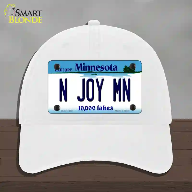 N Joy MN Minnesota Novelty License Plate Hat Unconstructed Cotton / White