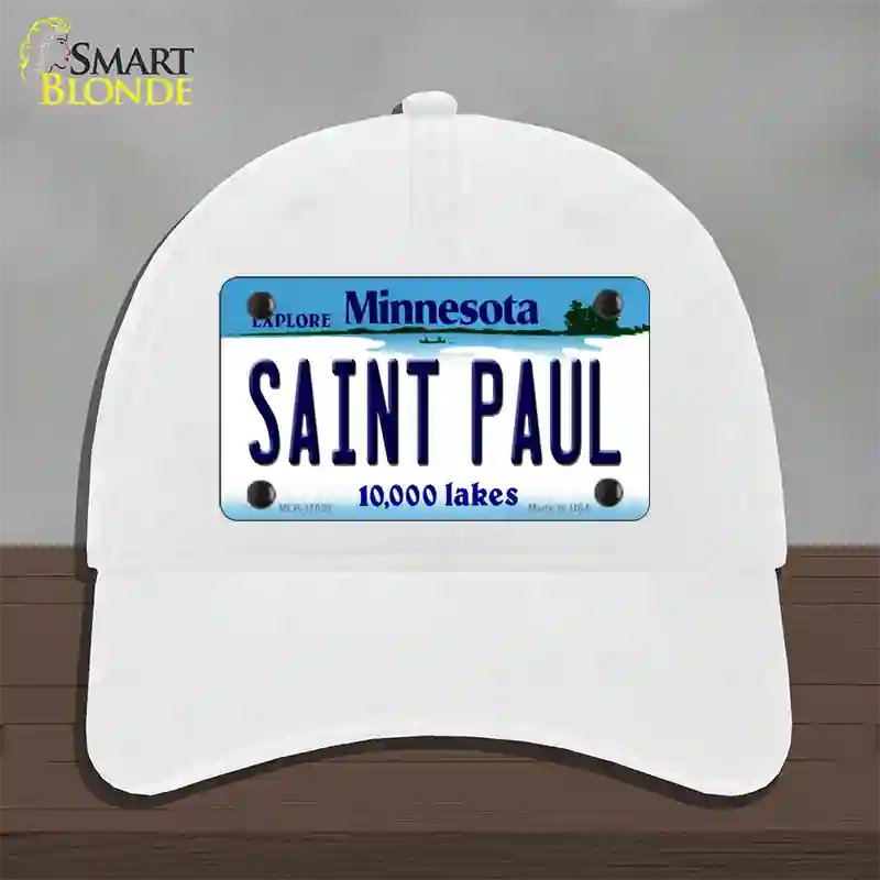 Saint Paul Minnesota State Novelty License Plate Hat Unconstructed Cotton / White