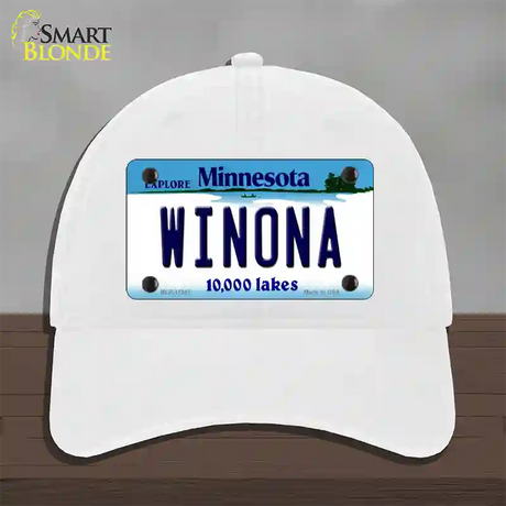 Winona Minnesota State Novelty License Plate Hat Unconstructed Cotton / White