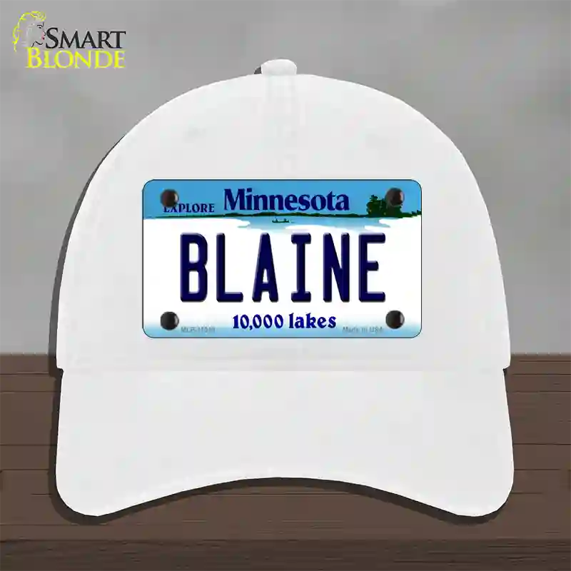 Blaine Minnesota State Novelty License Plate Hat Unconstructed Cotton / White