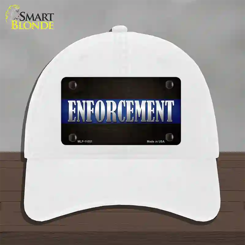 Enforcement Novelty License Plate Hat Unconstructed Cotton / White