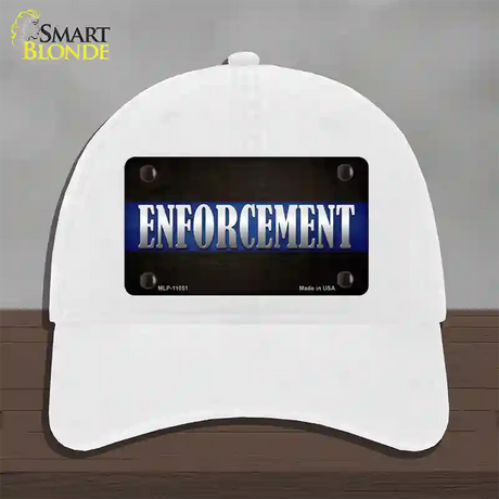 Enforcement Novelty License Plate Hat Unconstructed Cotton / White