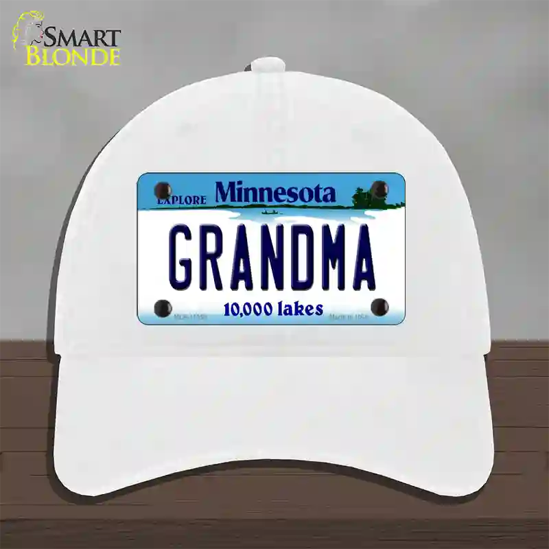 Grandma Minnesota State Novelty License Plate Hat Unconstructed Cotton / White