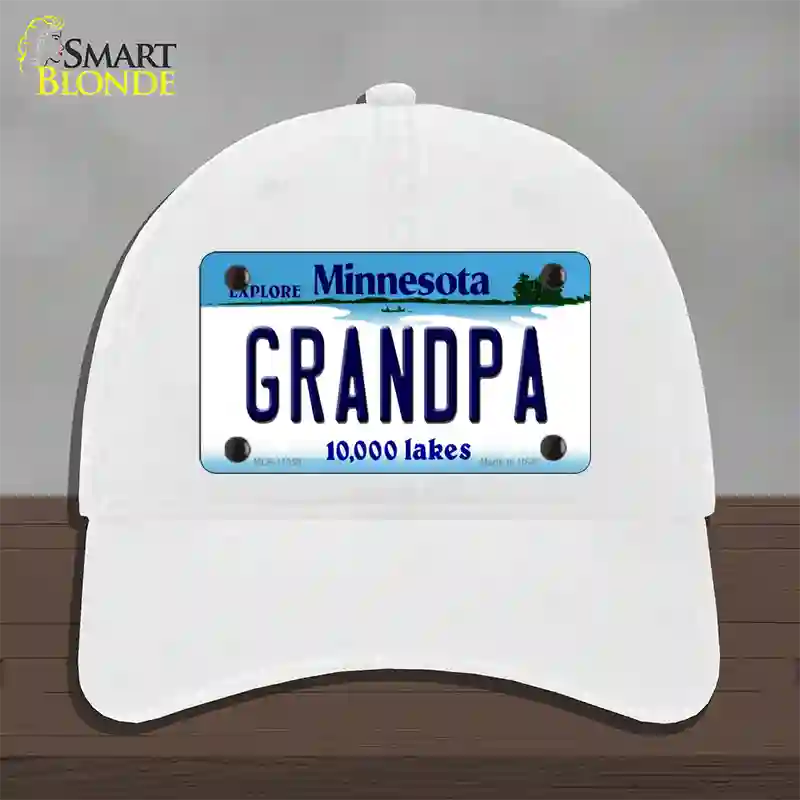 Grandpa Minnesota State Novelty License Plate Hat Unconstructed Cotton / White