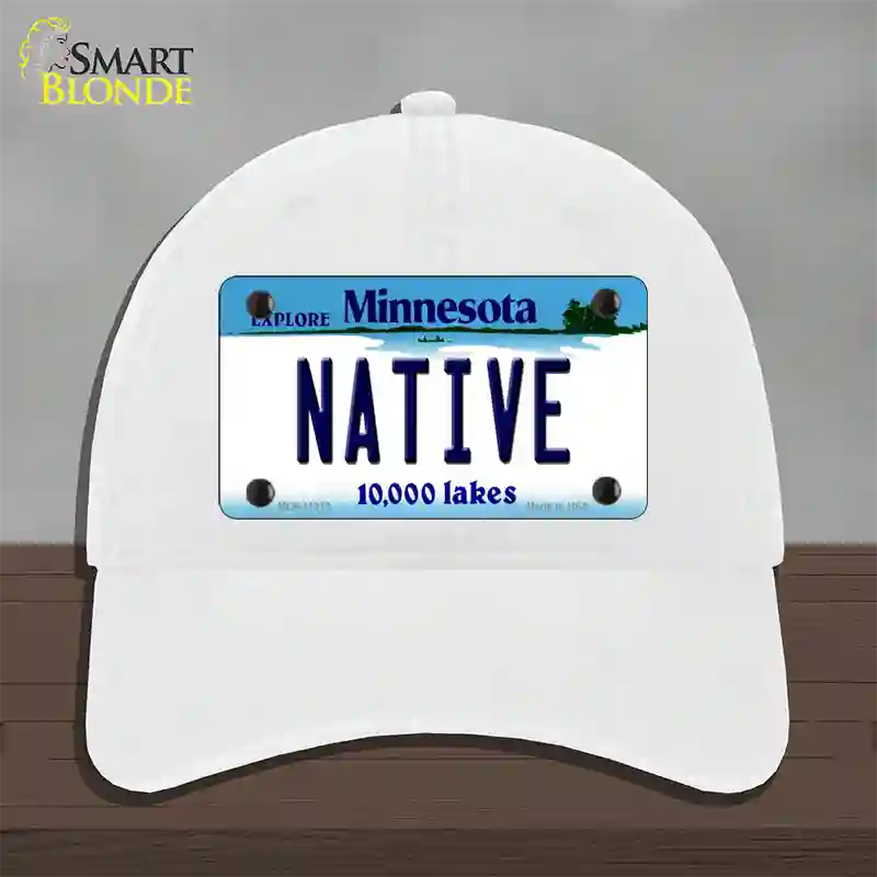 Native Minnesota State Novelty License Plate Hat Unconstructed Cotton / White