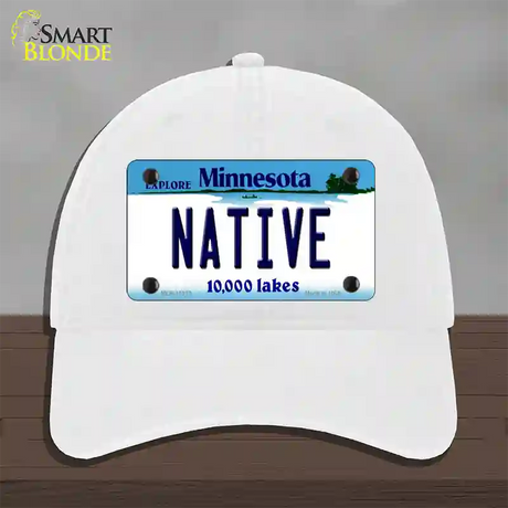 Native Minnesota State Novelty License Plate Hat Unconstructed Cotton / White