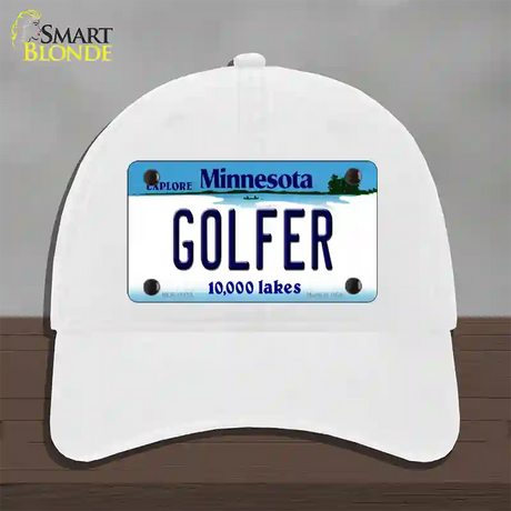 Golfer Minnesota State Novelty License Plate Hat Unconstructed Cotton / White