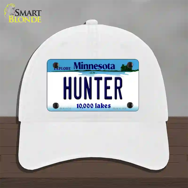 Hunter Minnesota State Novelty License Plate Hat Unconstructed Cotton / White