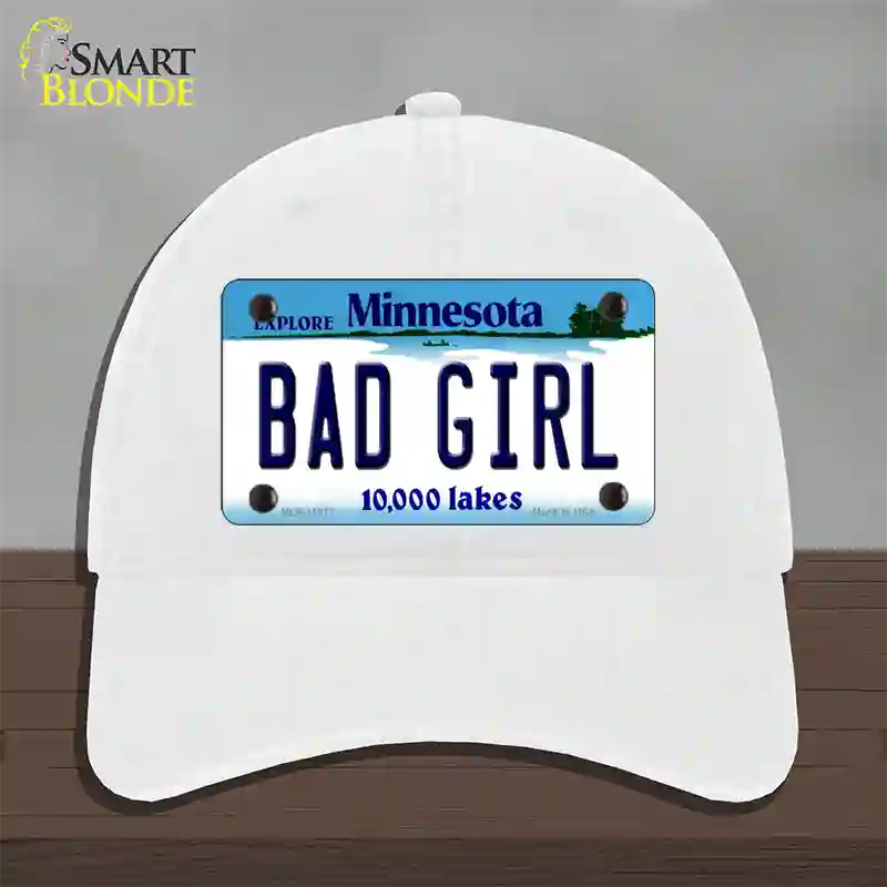 Bad Girl Minnesota State Novelty License Plate Hat Unconstructed Cotton / White