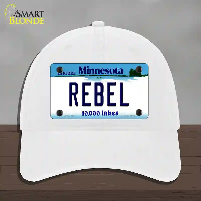 Rebel Minnesota State Novelty License Plate Hat Unconstructed Cotton / White